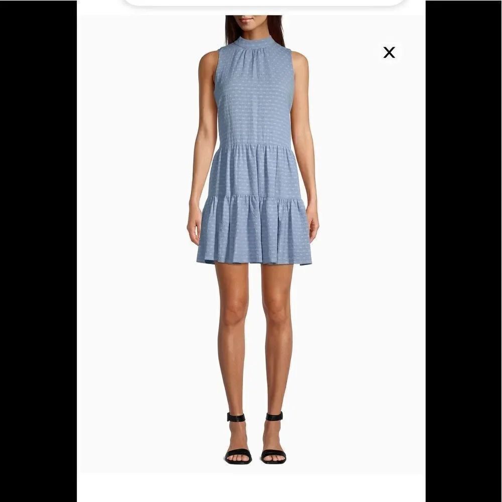 Calvin Klein Women’s ock neck chambray dot print babydoll dress size 4, NWT